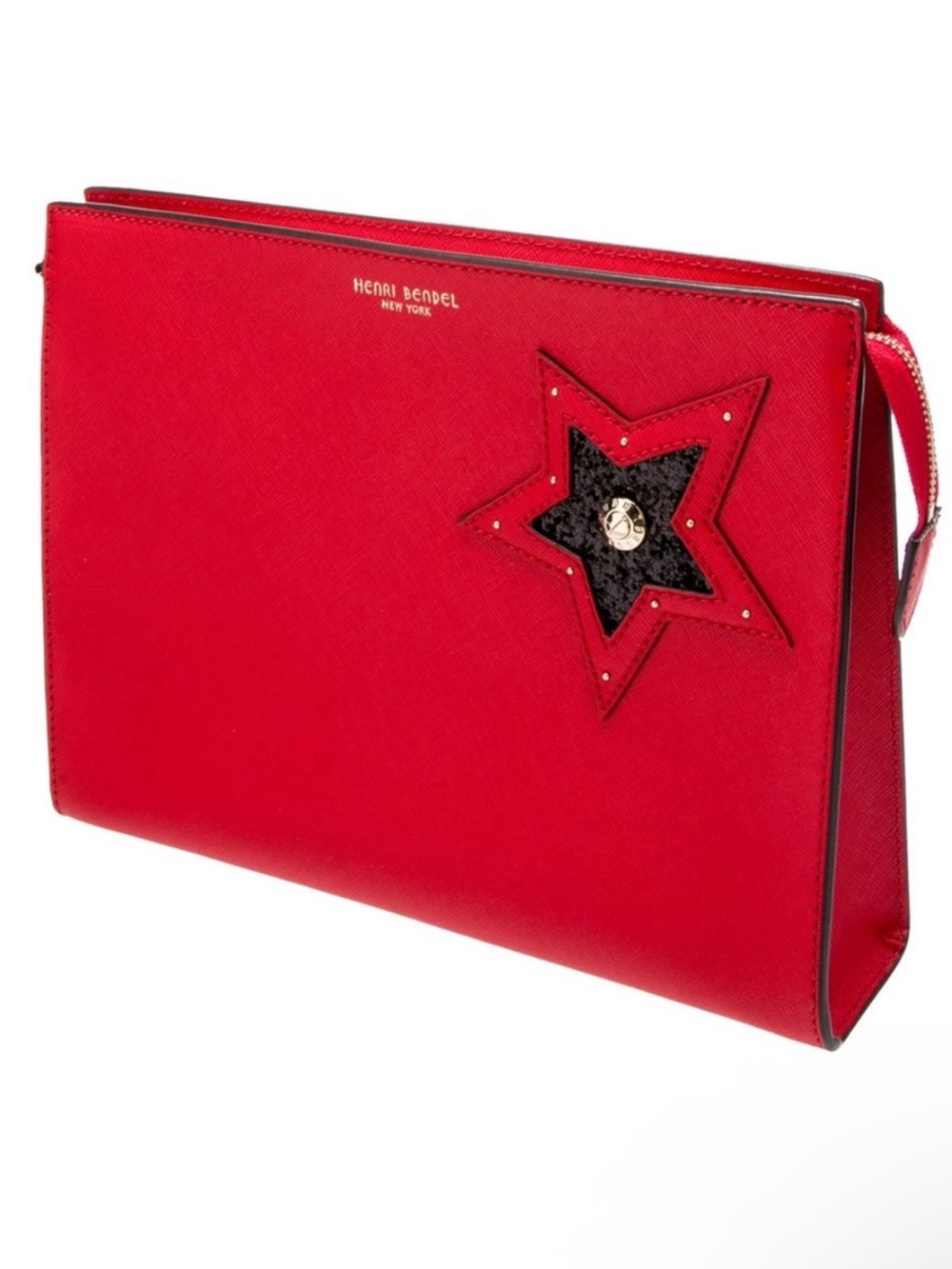 Henri Bendel Red and Black Star Wristlet Clutch NWOT